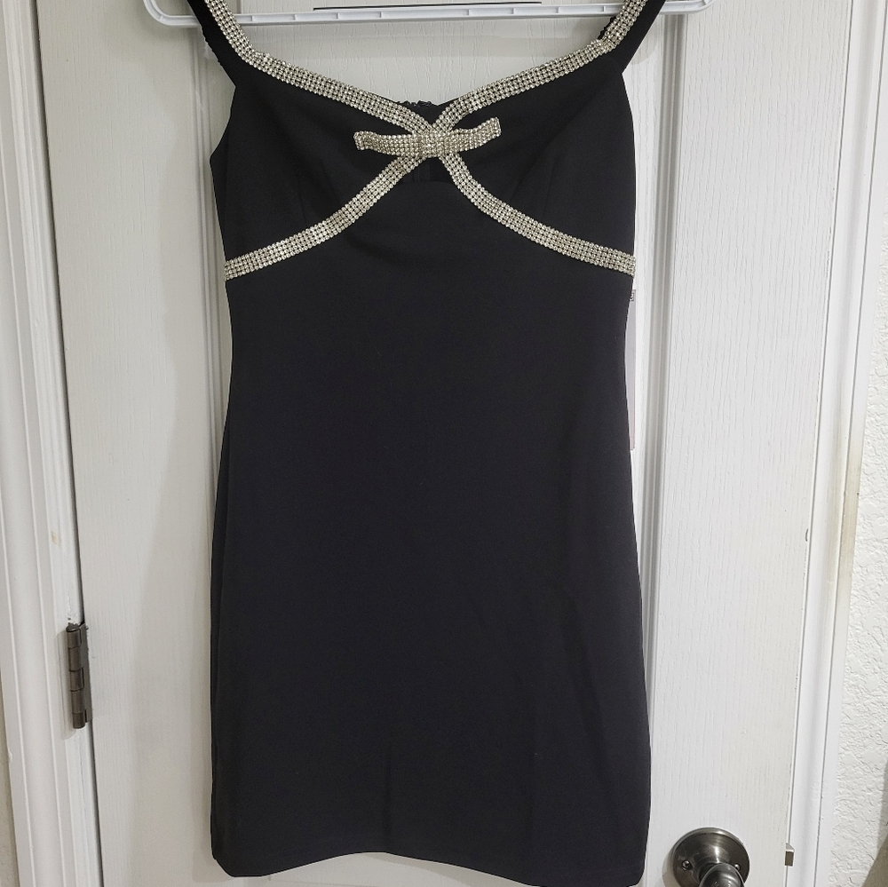 Aqua Black and Silver Sheath Mini Dress